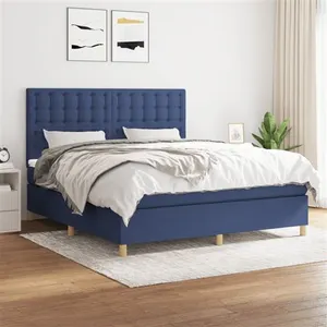 vidaXL Sommier à lattes de lit avec matelas Bleu 160x200 cm Tissu pas cher