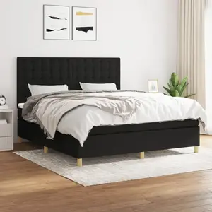 vidaXL Sommier à lattes de lit avec matelas Noir 180x200 cm Tissu pas cher