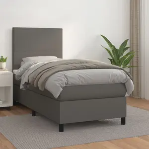 vidaXL Sommier à lattes de lit avec matelas Gris 100x200 cm Similicuir pas cher