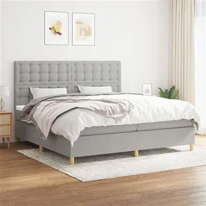 vidaXL Sommier à lattes de lit avec matelas Gris clair 200x200cm Tissu pas cher