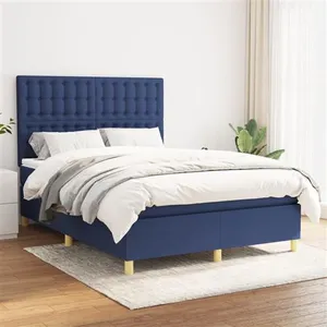 vidaXL Sommier à lattes de lit avec matelas Bleu 140x190 cm Tissu pas cher