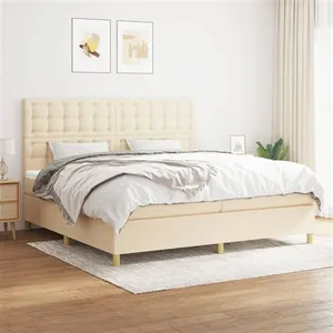 vidaXL Sommier à lattes de lit avec matelas Crème 200x200 cm Tissu pas cher