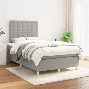 vidaXL Sommier à lattes de lit avec matelas Gris clair 120x200cm Tissu pas cher