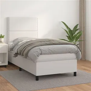 vidaXL Sommier à lattes de lit avec matelas Blanc 100x200cm Similicuir pas cher
