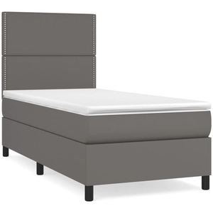 vidaXL Sommier à lattes de lit avec matelas Gris 100x200 cm Similicuir pas cher