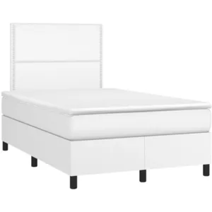 vidaXL Sommier à lattes de lit avec matelas Blanc 120x200cm Similicuir pas cher