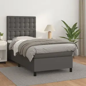 vidaXL Sommier à lattes de lit avec matelas Gris 80x200 cm Similicuir pas cher