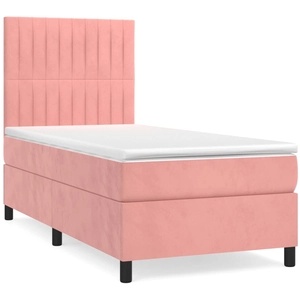 vidaXL Sommier à lattes de lit avec matelas Rose 90x200 cm Velours pas cher