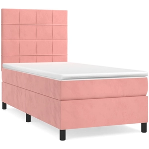 vidaXL Sommier à lattes de lit avec matelas Rose 90x190 cm Velours pas cher