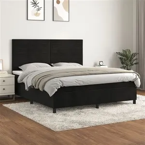 vidaXL Sommier à lattes de lit avec matelas Noir 180x200 cm Velours pas cher