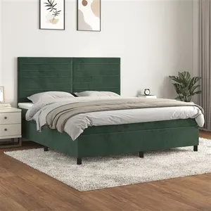vidaXL Sommier à lattes de lit et matelas Vert foncé 180x200cm Velours pas cher