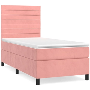 vidaXL Sommier à lattes de lit avec matelas Rose 160x200 cm Velours pas cher