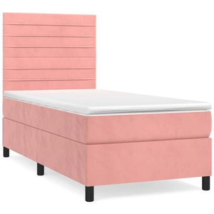 vidaXL Sommier à lattes de lit avec matelas Rose 90x190 cm Velours pas cher