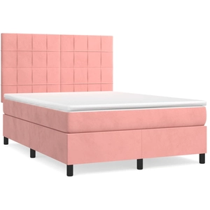 vidaXL Sommier à lattes de lit avec matelas Rose 160x200 cm Velours pas cher