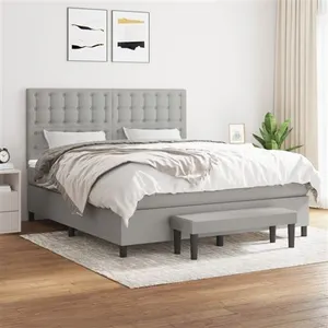 vidaXL Sommier à lattes de lit avec matelas Gris clair 160x200cm Tissu pas cher