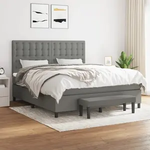 vidaXL Sommier à lattes de lit avec matelas Gris foncé 160x200cm Tissu pas cher
