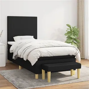 vidaXL Sommier à lattes de lit avec matelas Noir 90x200 cm Tissu pas cher