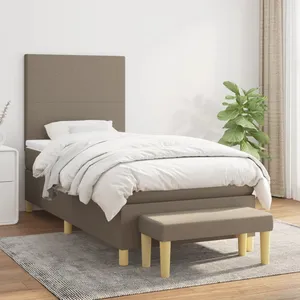 vidaXL Vidaxl Lit ¿¿ Sommier Tapissier Avec Matelas Taupe 90x200 Cm Tissu pas cher