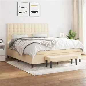 vidaXL Sommier à lattes de lit avec matelas Crème 180x200 cm Tissu pas cher