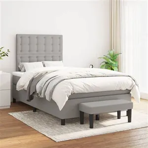 vidaXL Sommier à lattes de lit avec matelas Gris clair 120x200cm Tissu pas cher