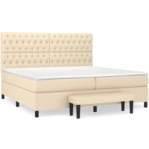 vidaXL Lit à sommier tapissier avec matelas Crème 200x200 cm Tissu pas cher