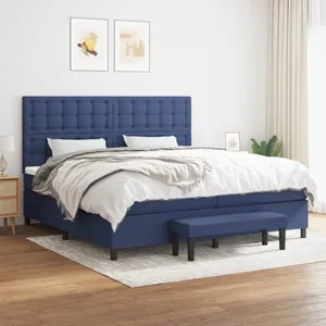 vidaXL Lit à sommier tapissier avec matelas Bleu 200x200 cm Tissu pas cher