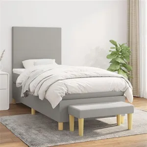 vidaXL Sommier à lattes de lit avec matelas Gris clair 80x200 cm Tissu pas cher