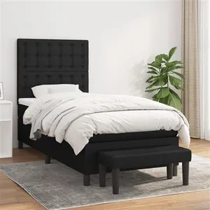 vidaXL Sommier à lattes de lit avec matelas Noir 100x200 cm Tissu pas cher