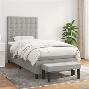 vidaXL Sommier à lattes de lit avec matelas Gris clair 90x200 cm Tissu pas cher