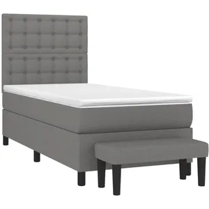 vidaXL Sommier à lattes de lit avec matelas Gris foncé 90x200 cm Tissu pas cher