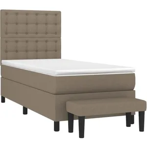 vidaXL Lit à sommier tapissier avec matelas Taupe 90x190 cm Tissu pas cher