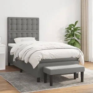 vidaXL Sommier à lattes de lit et matelas Gris foncé 90x190 cm Tissu pas cher