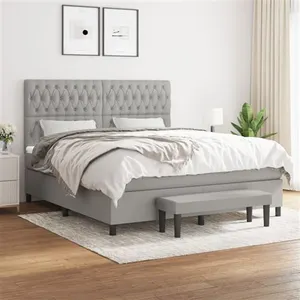 vidaXL Sommier à lattes de lit avec matelas Gris clair 180x200cm Tissu pas cher