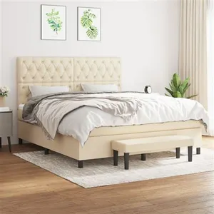 vidaXL Lit à sommier tapissier avec matelas Crème 160x200 cm Tissu pas cher