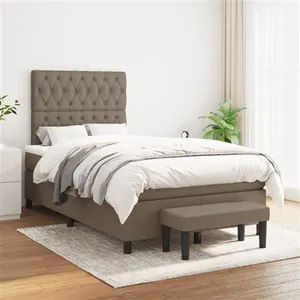 vidaXL Lit à sommier tapissier avec matelas Taupe 120x200 cm Tissu pas cher