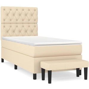 vidaXL Lit à sommier tapissier avec matelas Crème 200x200 cm Tissu pas cher