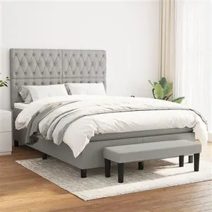 vidaXL Sommier à lattes de lit avec matelas Gris clair 140x200cm Tissu pas cher