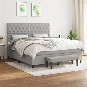 vidaXL Sommier à lattes de lit avec matelas Gris clair 160x200cm Tissu pas cher