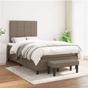 vidaXL Sommier à lattes de lit avec matelas Taupe 120x200 cm Tissu pas cher
