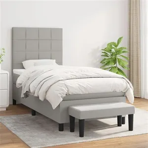vidaXL Sommier à lattes de lit avec matelas Gris clair 100x200cm Tissu pas cher
