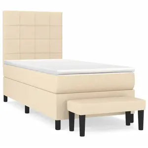 vidaXL Sommier à lattes de lit avec matelas Crème 90x200 cm Tissu pas cher