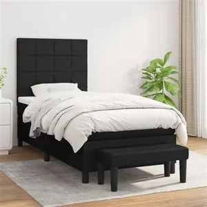 vidaXL Sommier à lattes de lit avec matelas Noir 90x190 cm Tissu pas cher