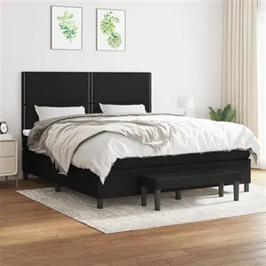 vidaXL Sommier à lattes de lit avec matelas Noir 180x200 cm Tissu pas cher