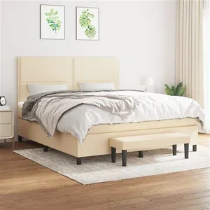 vidaXL Sommier à lattes de lit avec matelas Crème 180x200 cm Tissu pas cher
