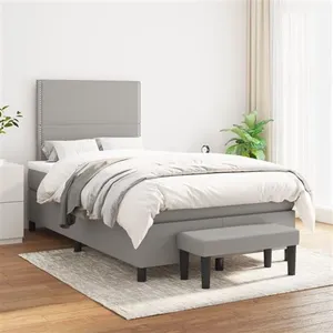 vidaXL Sommier à lattes de lit avec matelas Gris clair 120x200cm Tissu pas cher
