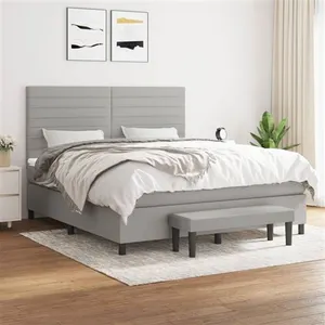 vidaXL Sommier à lattes de lit avec matelas Gris clair 160x200cm Tissu pas cher