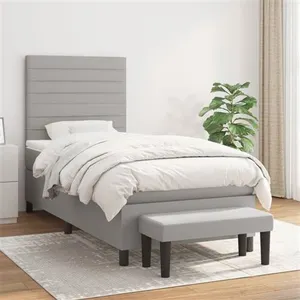 vidaXL Sommier à lattes de lit avec matelas Gris clair 100x200cm Tissu pas cher