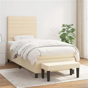 vidaXL Sommier à lattes de lit avec matelas Crème 90x200 cm Tissu pas cher