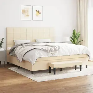 vidaXL Lit à sommier tapissier avec matelas Crème 200x200 cm Tissu pas cher
