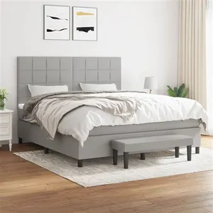 vidaXL Sommier à lattes de lit avec matelas Gris clair 180x200cm Tissu pas cher